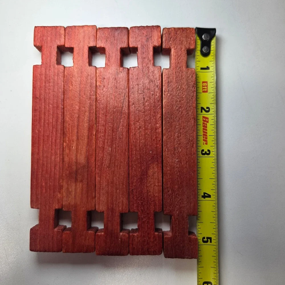 Vintage Red Wooden Building Blocks Square Interlocking Logs Set of 5